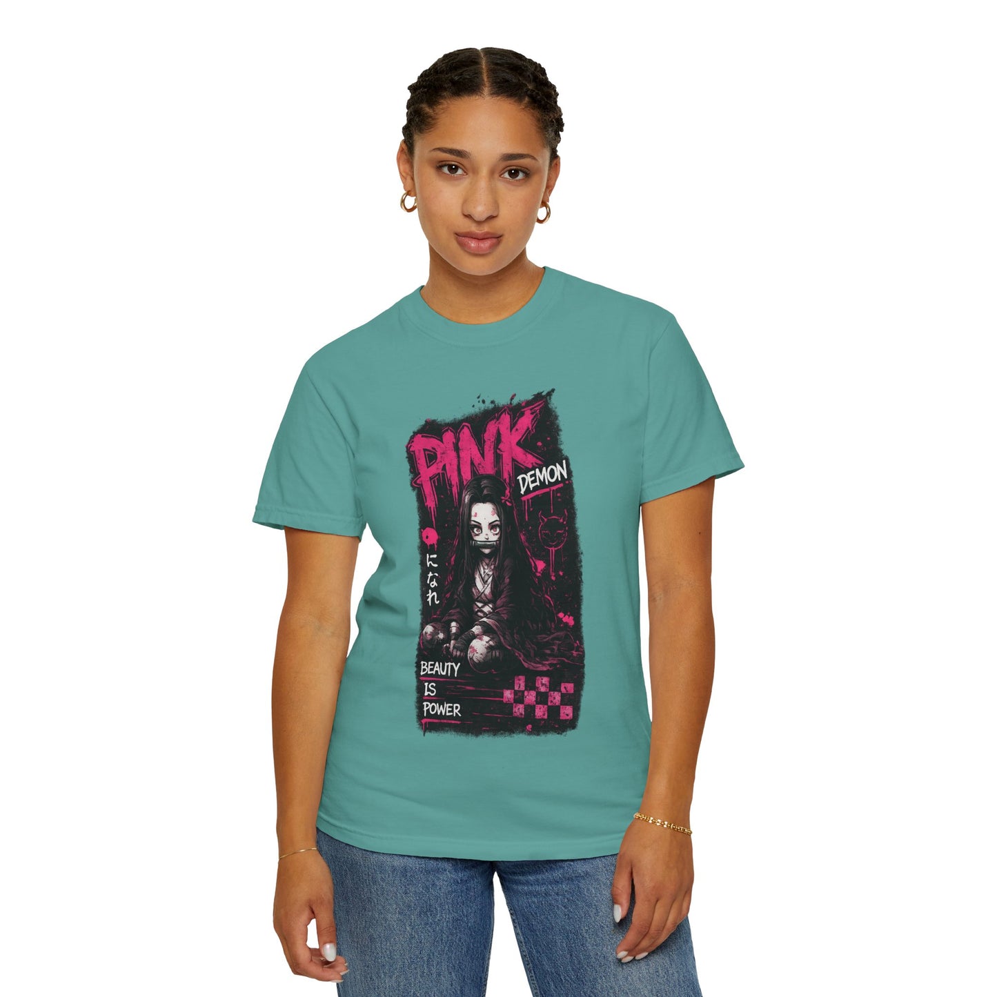 Pink Demon Graphic T-Shirt — 'Beauty Is Power' Anime Tee