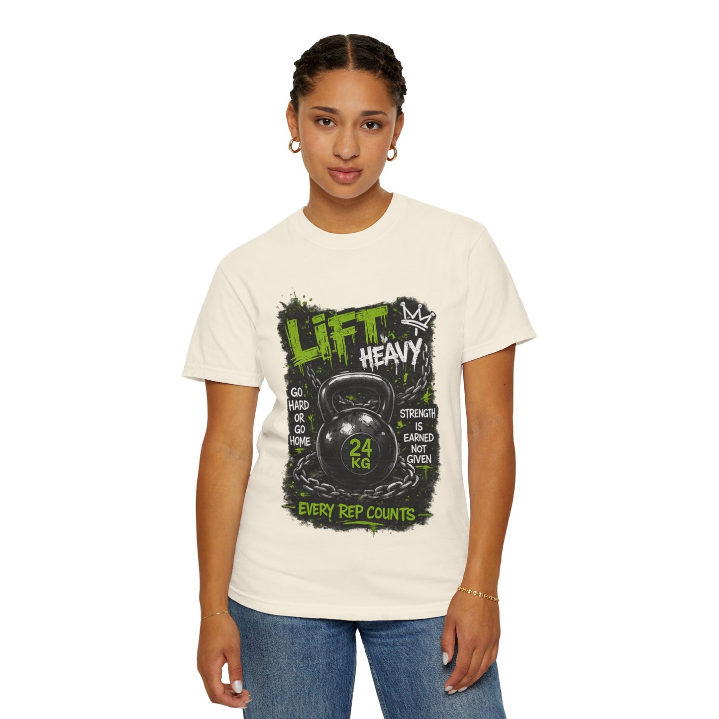 Kettlebell 'Lift Heavy' T-Shirt — Every Rep Counts Gym Tee