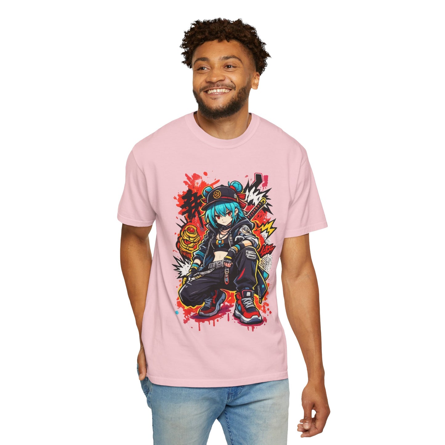 Anime Streetwear T-Shirt — Cool Girl Squatting Graphic Tee