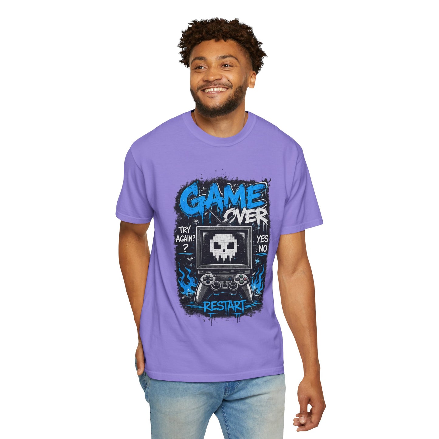 Game Over Skull Console controller T-Shirt | Restart pixel gaming tee