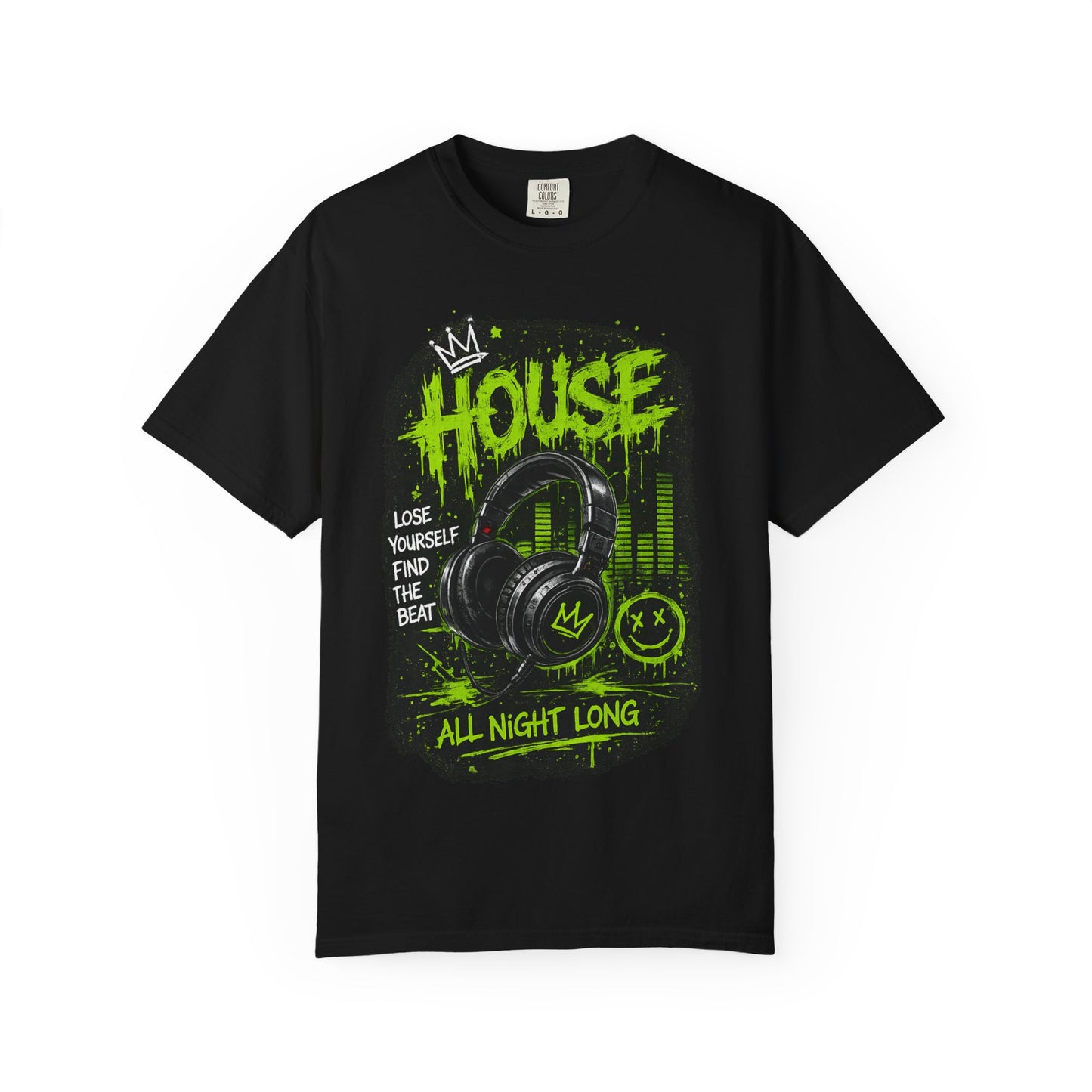 House Music Headphones T-Shirt — "House All Night Long" DJ Tee