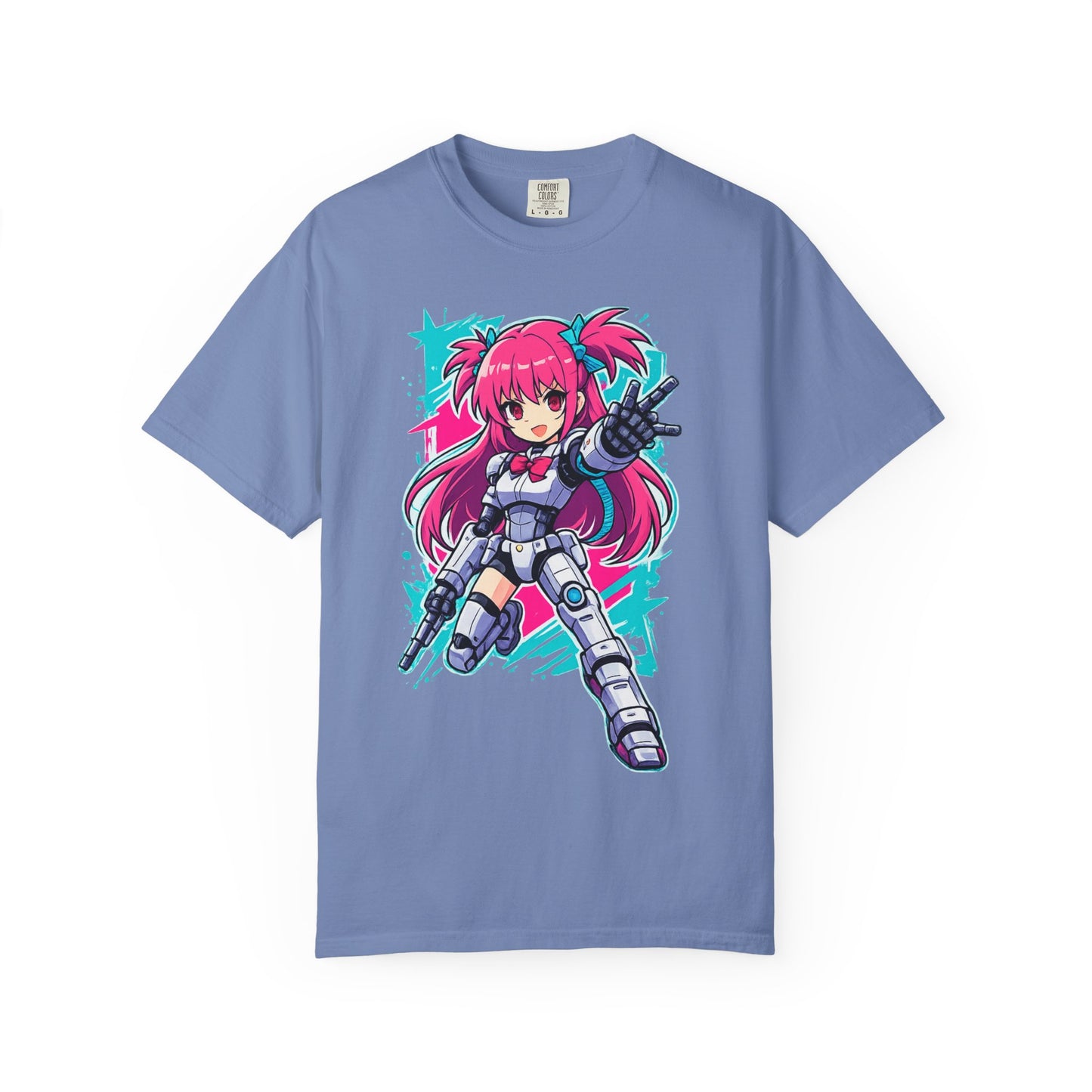 Anime Mecha Girl T-Shirt — Pink Cyberpunk Warrior Tee