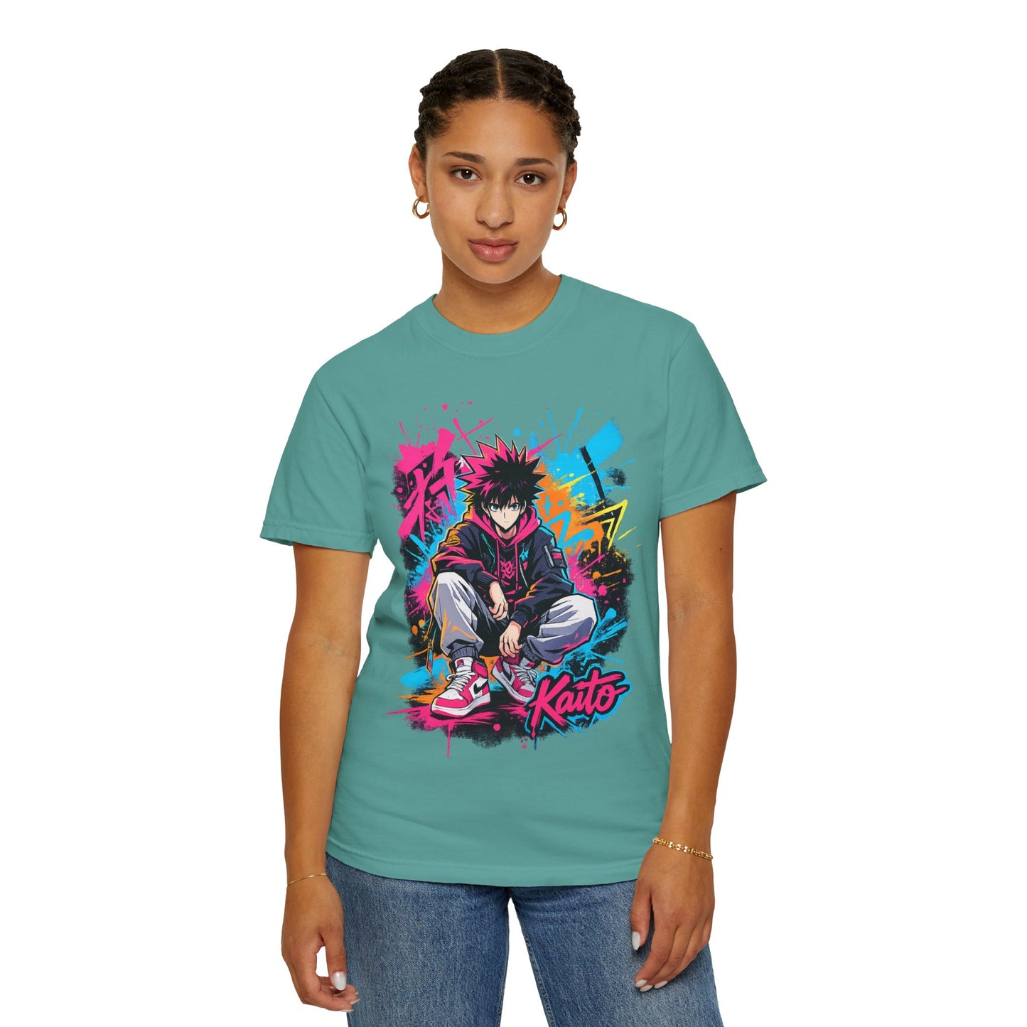 Kaito Streetwear Anime Tee — Neon Graffiti Urban Graphic T-Shirt