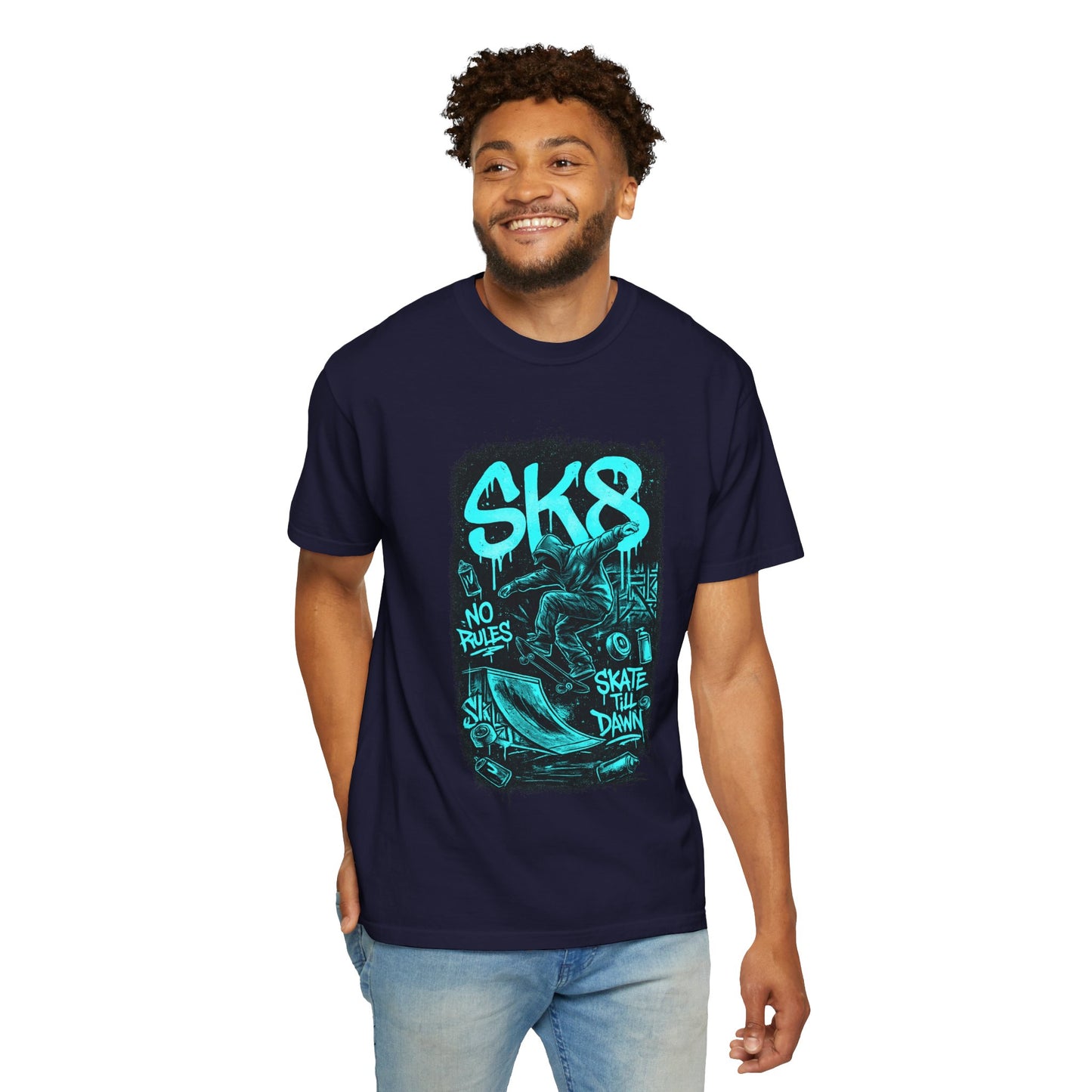 SK8 Skateboard Graphic T-Shirt — 'SK8' No Rules Skate Till Dawn Tee