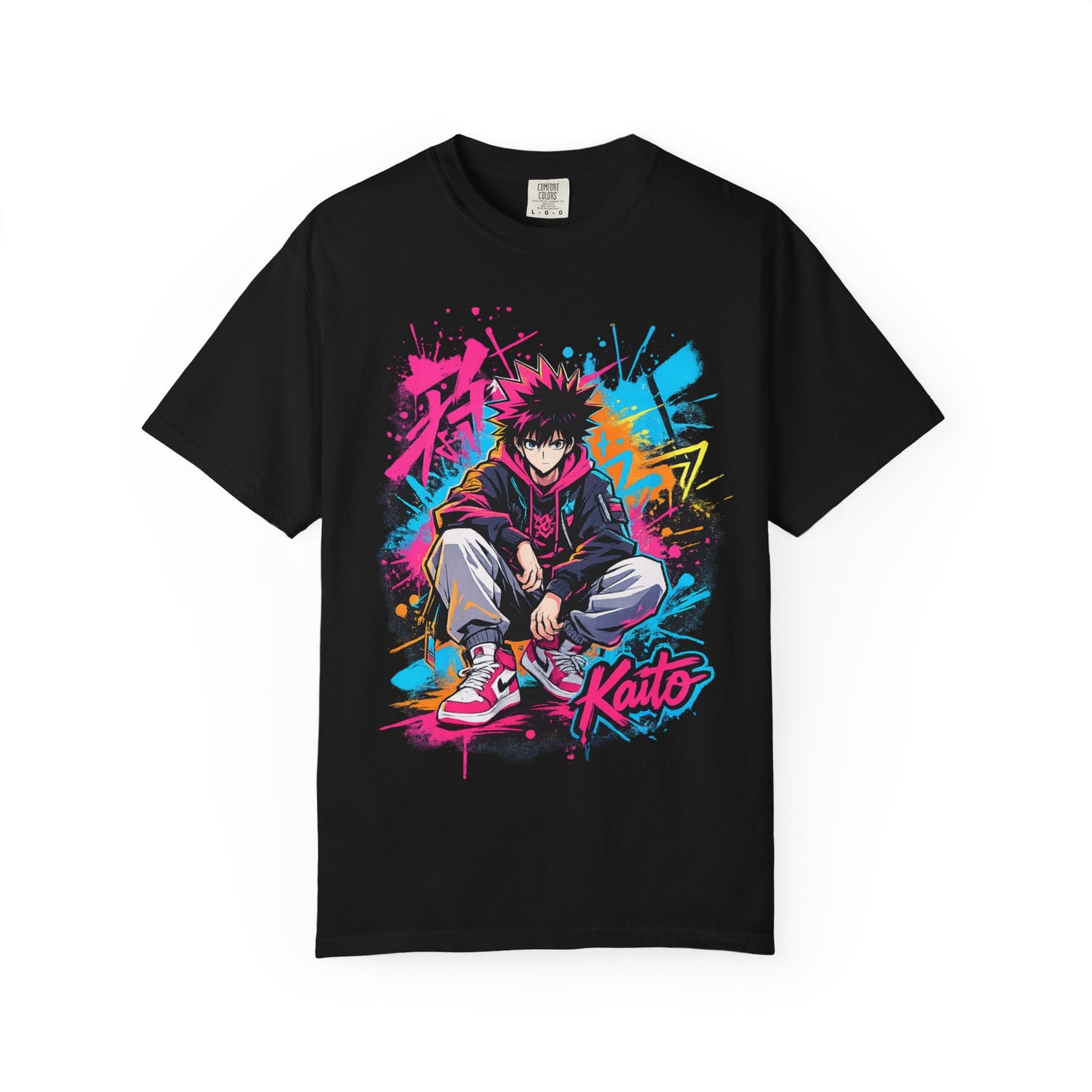 Kaito Streetwear Anime Tee — Neon Graffiti Urban Graphic T-Shirt