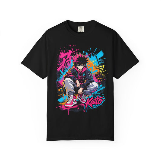 Kaito Streetwear Anime Tee — Neon Graffiti Urban Graphic T-Shirt