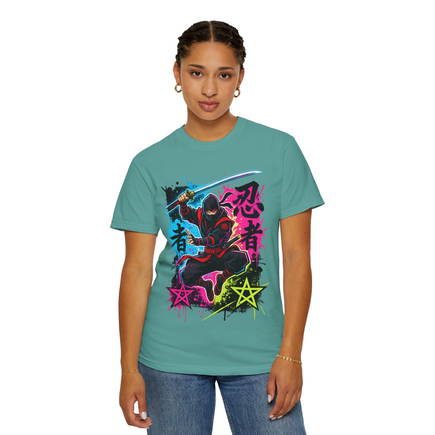 Neon Ninja Graphic T-Shirt — Vibrant Samurai Skate Style