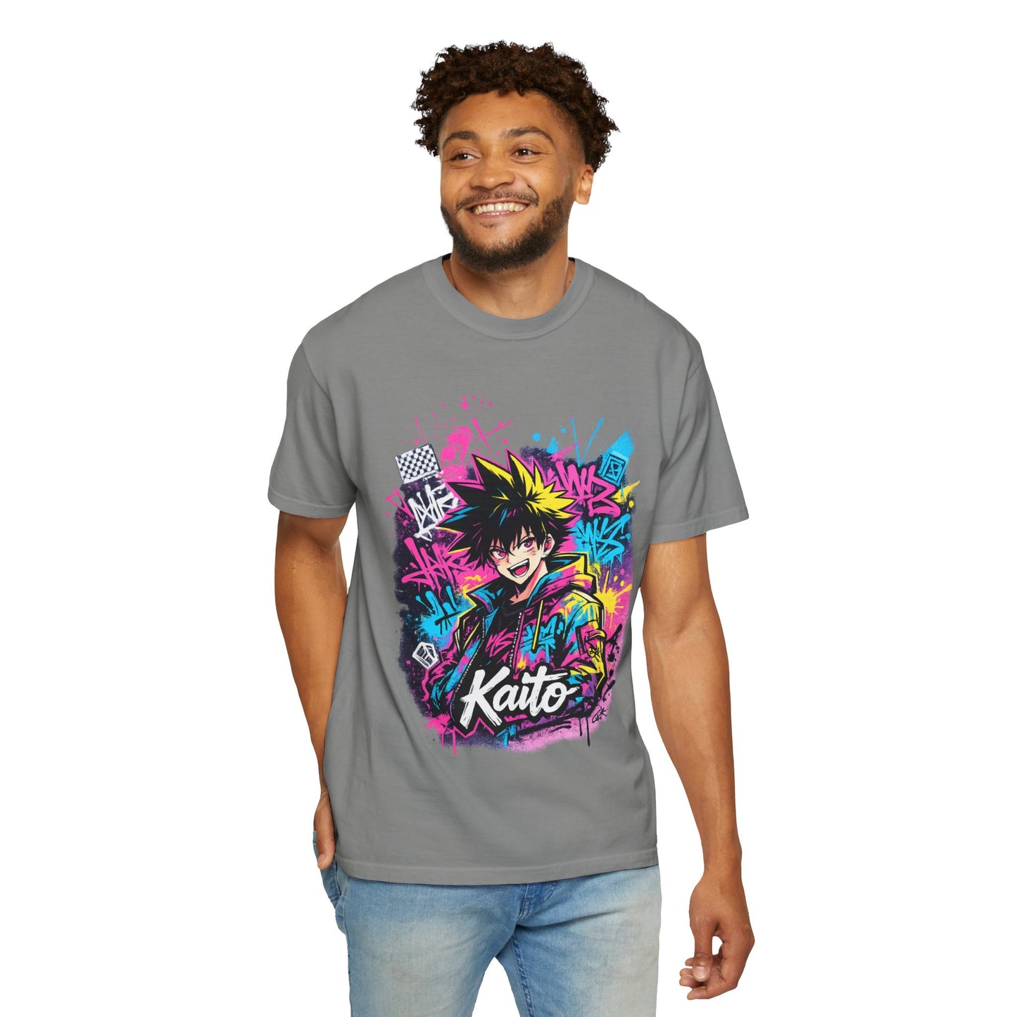 Kaito Anime Streetwear T-Shirt — Neon Graffiti Character Tee