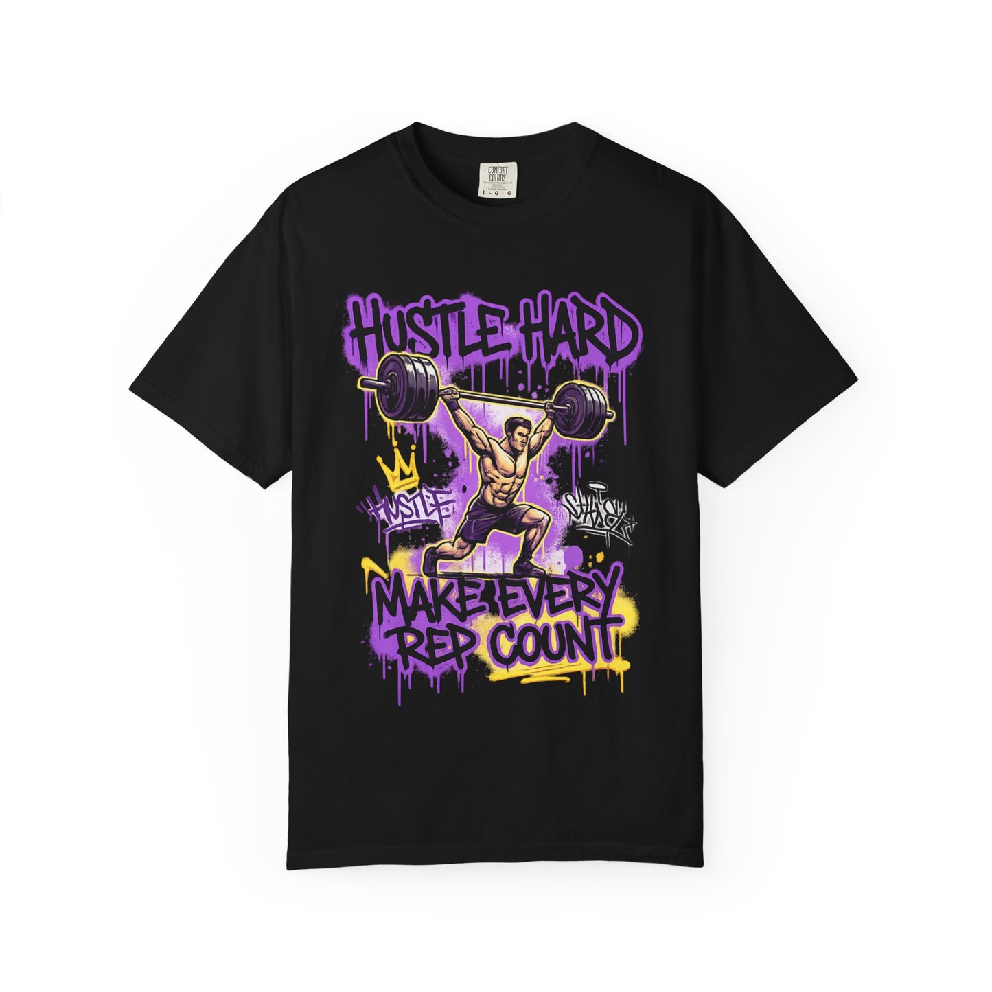 Hustle Hard Make Every Rep Count T-Shirt | Weightlifting Gym Graphic