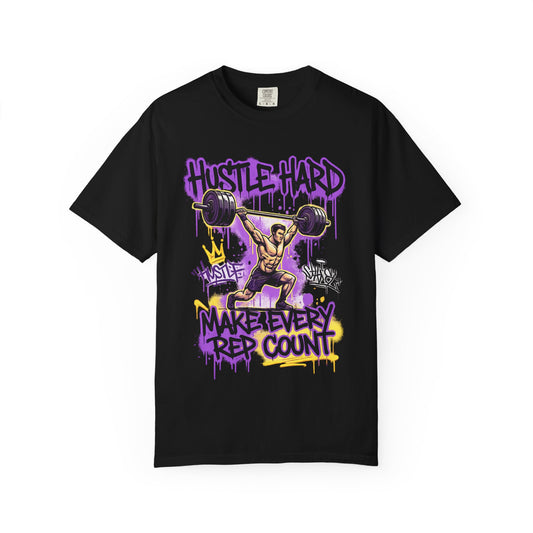 Hustle Hard Make Every Rep Count T-Shirt | Weightlifting Gym Graphic