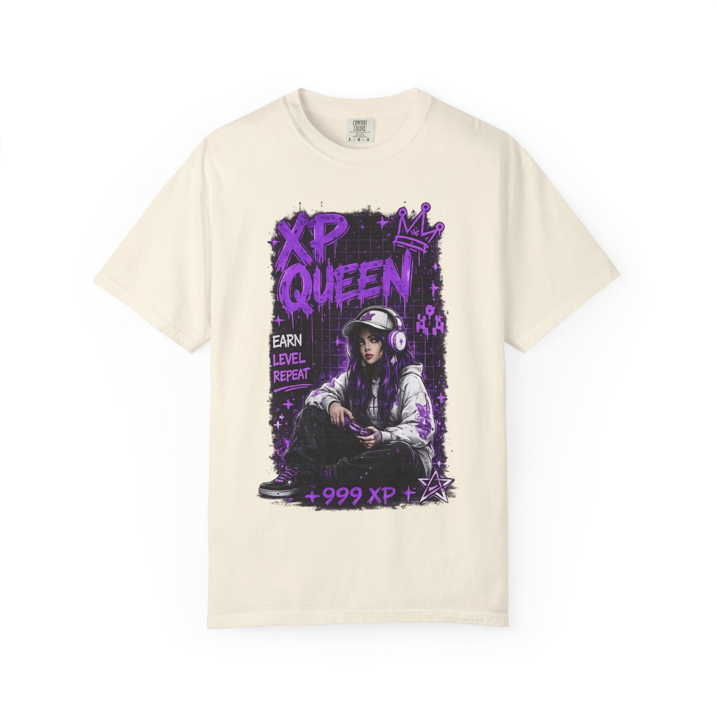 XP Queen T‑Shirt — Gamer Girl Graphic Tee (Earn Level Repeat +999 XP)
