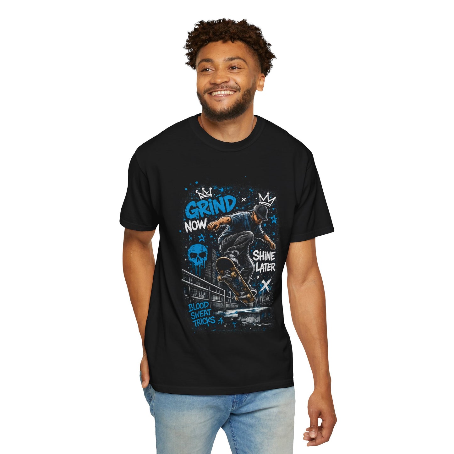 Skate Grind Now Tee — 'Grind Now Shine Later' Skateboard Graphic T-Shirt