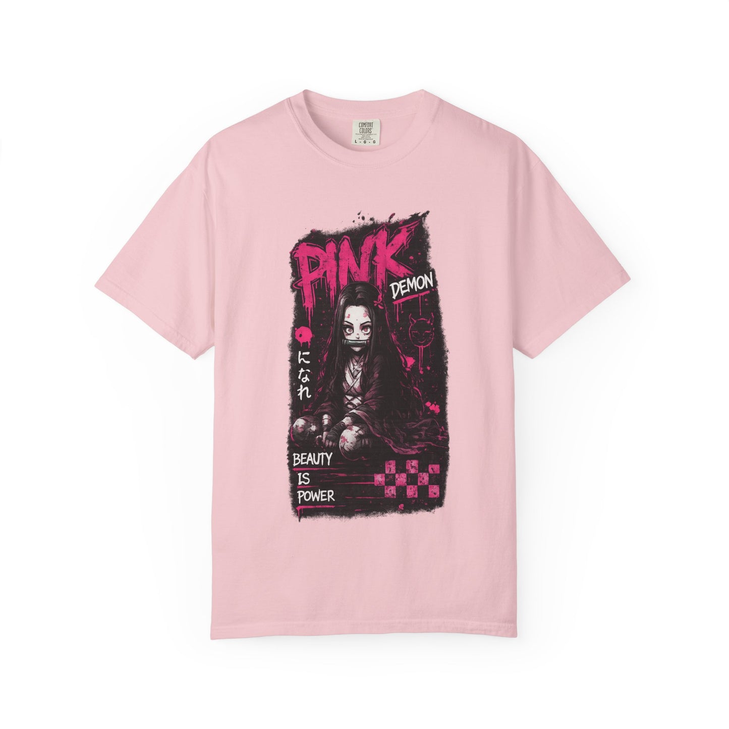 Pink Demon Graphic T-Shirt — 'Beauty Is Power' Anime Tee