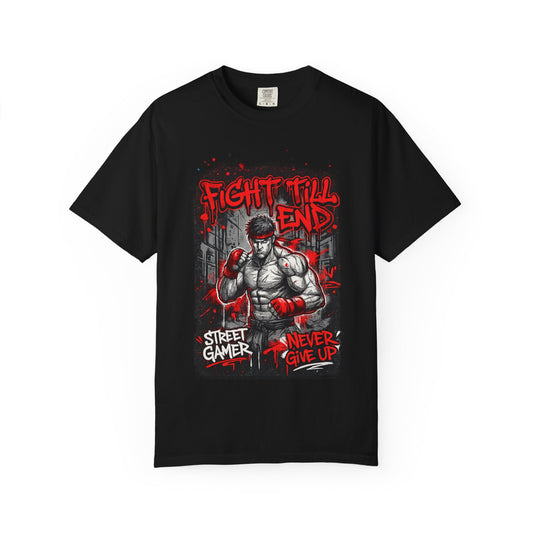 Fight Till End Gamer T-Shirt — 'Street Gamer, Never Give Up' Motivational Tee