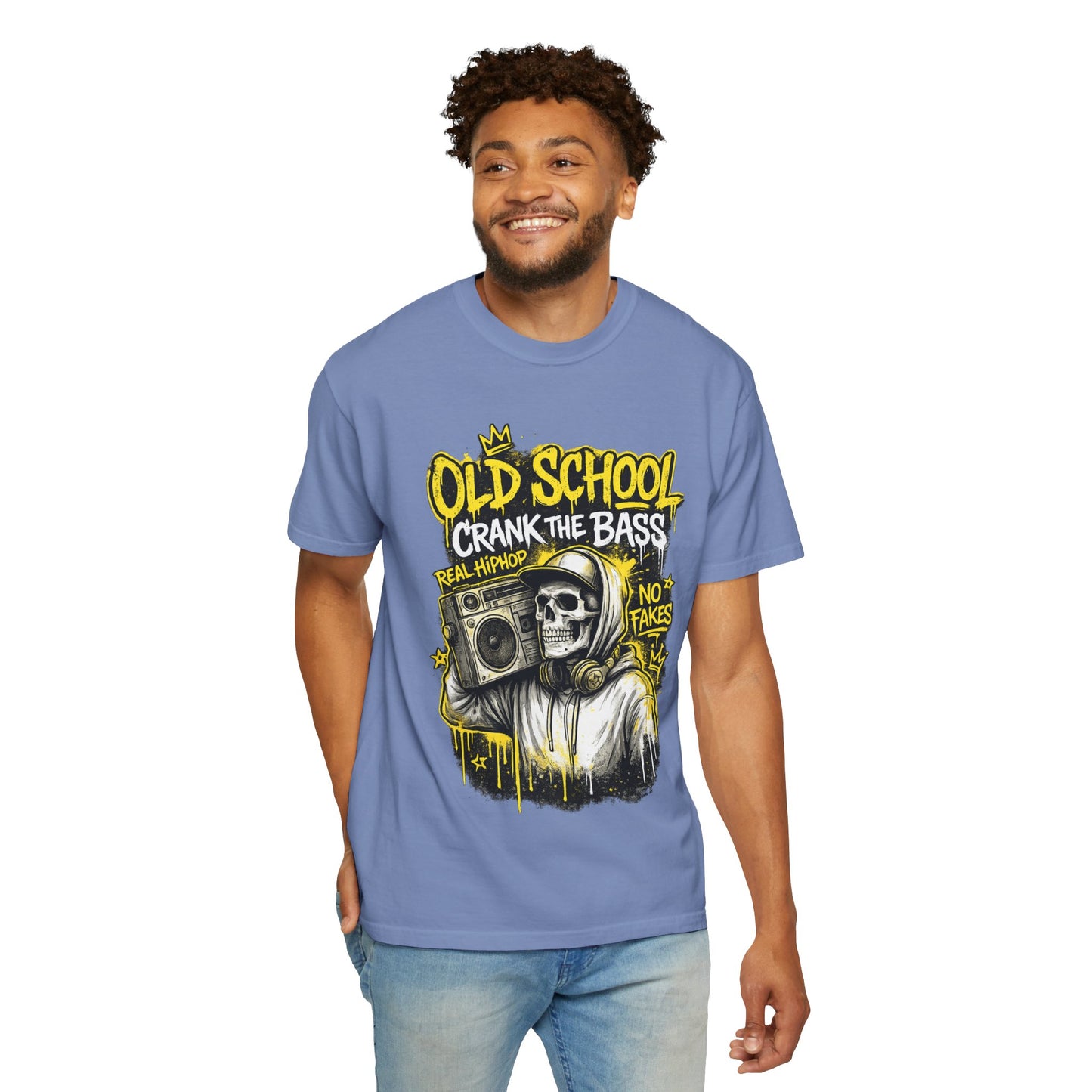 Old School Crank the Bass T-Shirt — Retro Hip Hop Skull Boombox Tee