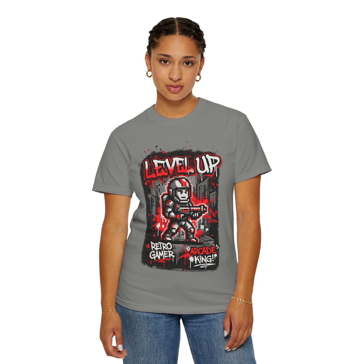 Level Up Retro Gamer T-Shirt — Arcade King Pixel Shooter Tee
