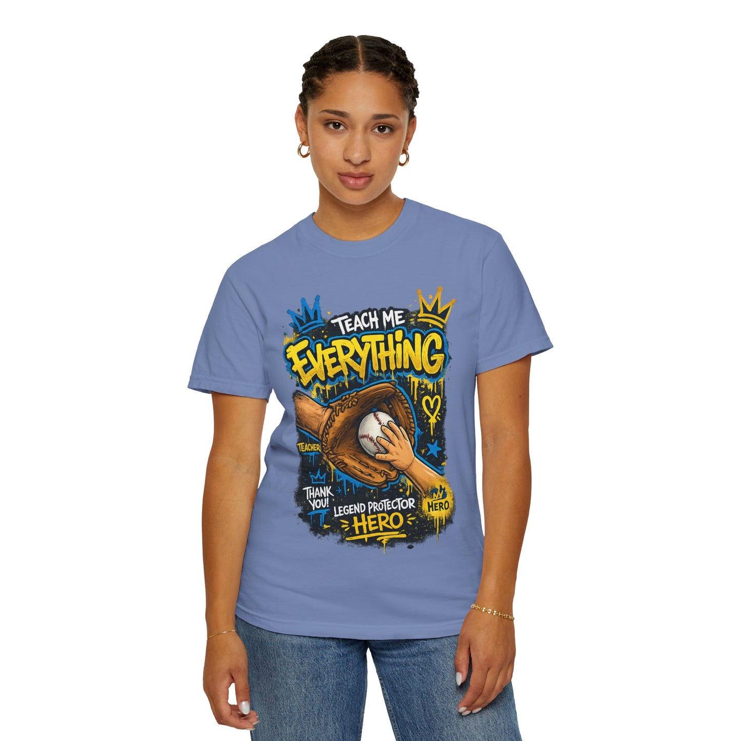 Teach Me Everything baseball glove and ball T-Shirt | Teacher coach appreciation graphic tee