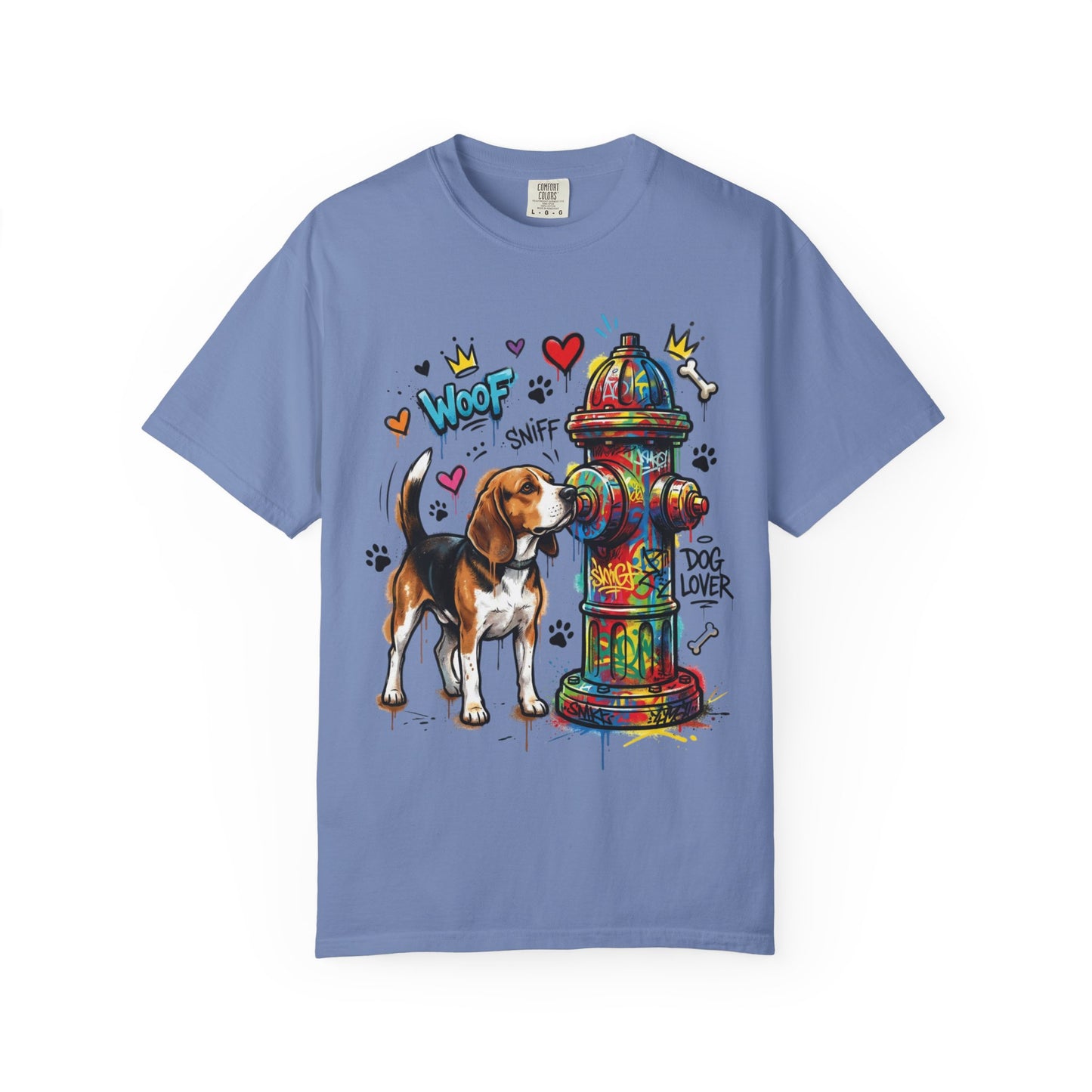 Beagle Dog Lover T-Shirt — Colorful Hydrant & 'Woof Sniff' Graphic