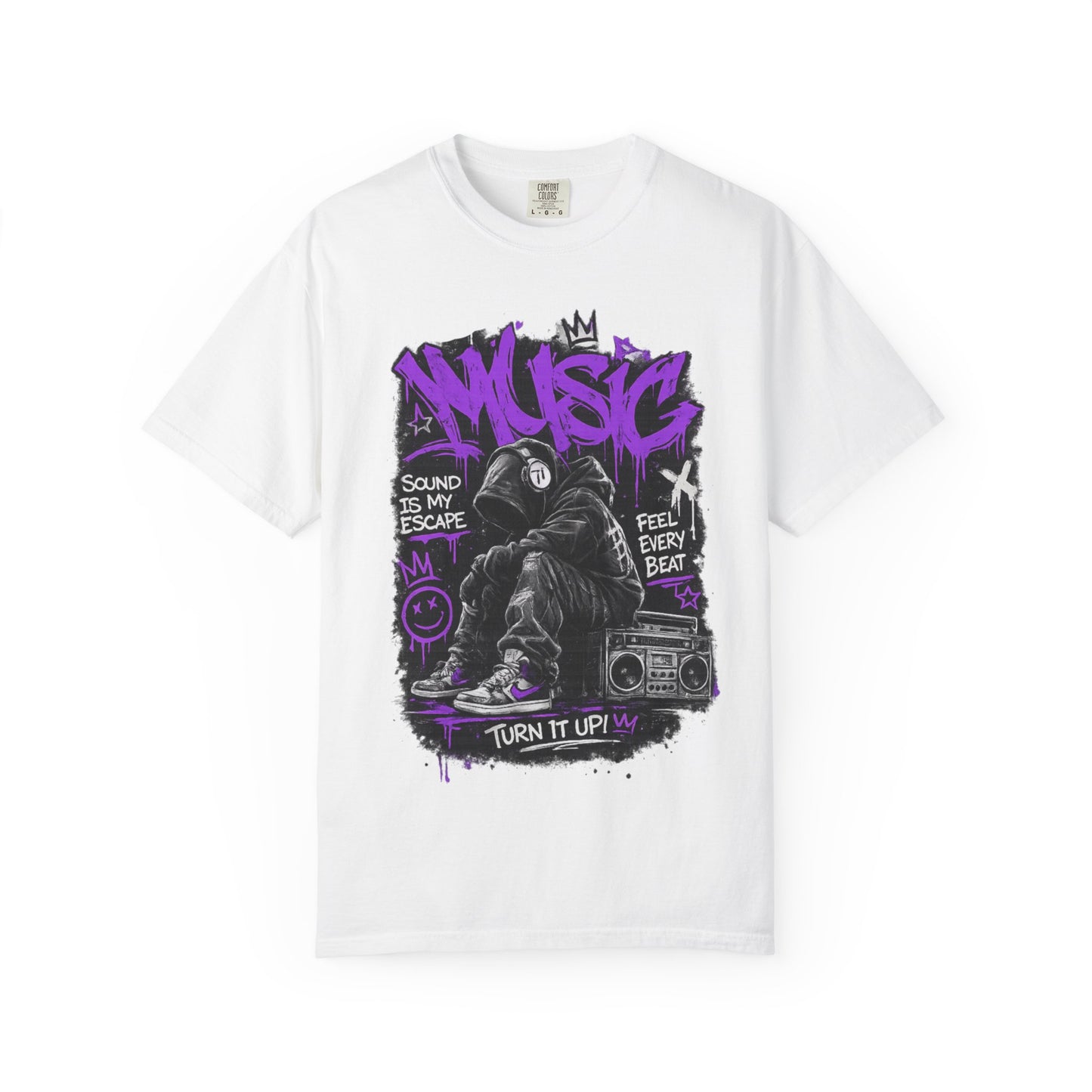 Music Graffiti Streetwear T-Shirt | Hip Hop Boombox Illustration