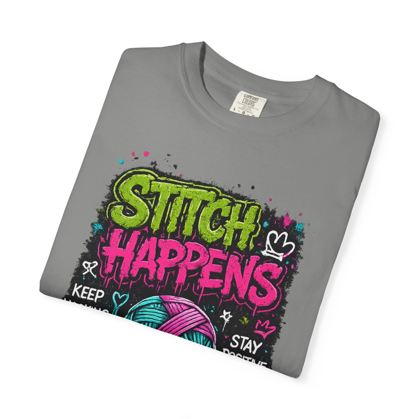 Stitch Happens T-Shirt — Funny Knitting & Crochet Graphic Tee