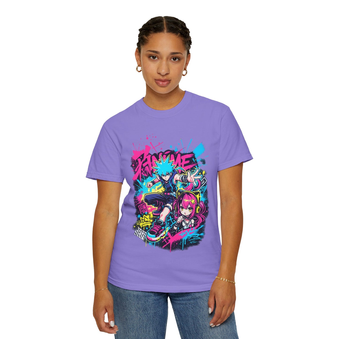 Anime Streetwear T‑Shirt — Neon Punk 'Eat Me' Graphic