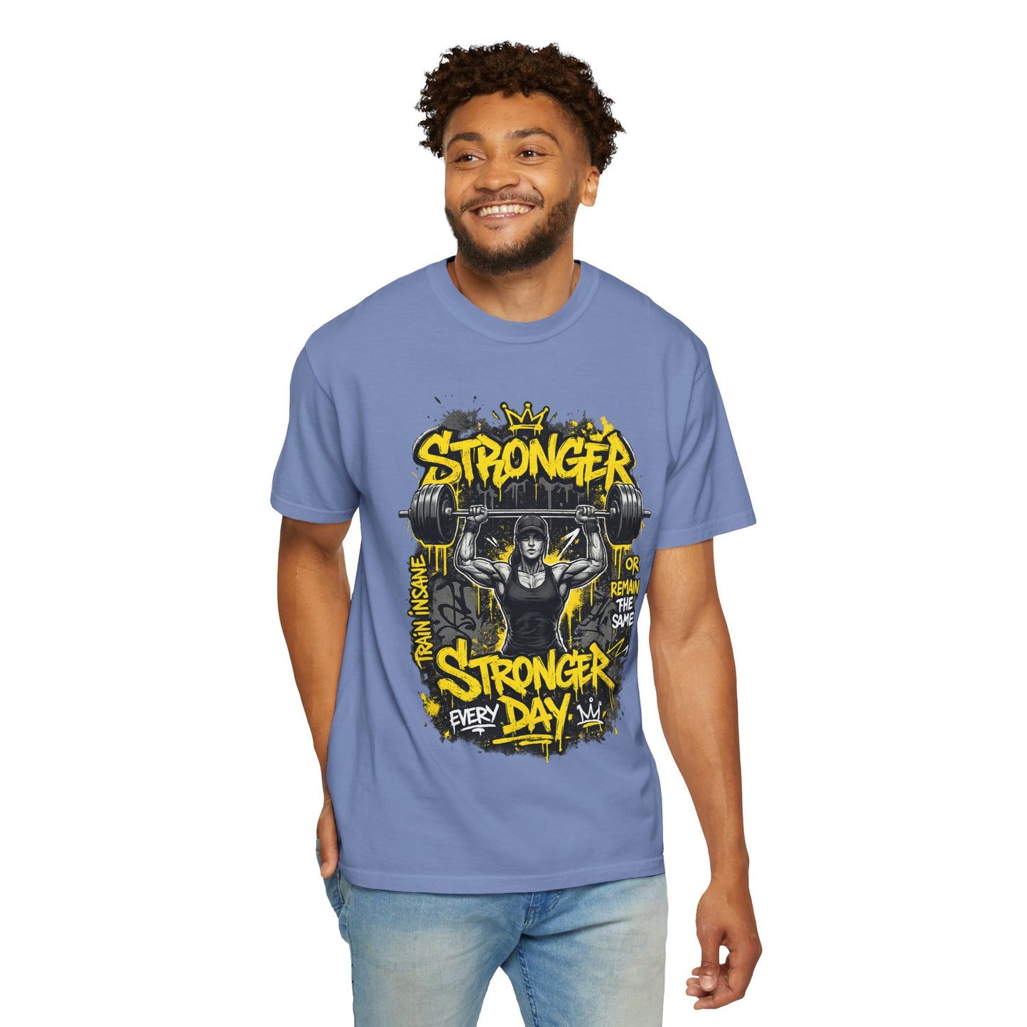 Stronger Every Day weightlifter graphic tee