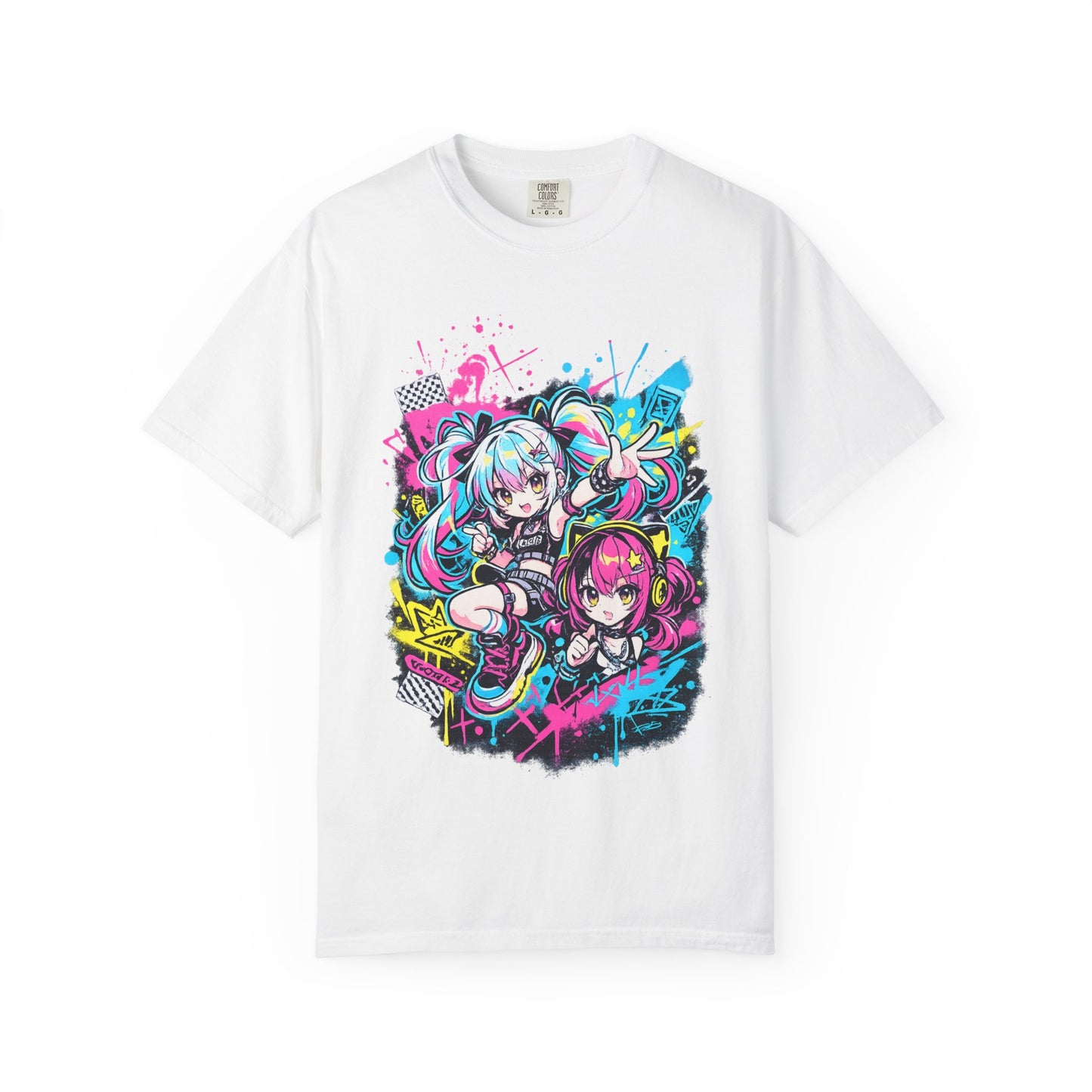 Anime Girls Graffiti T-Shirt – Neon Vocaloid Style