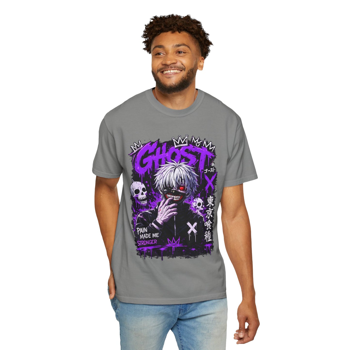 Ghost Anime T-Shirt — Tokyo Ghoul Style Graphic Tee ("Pain Made Me Stronger")