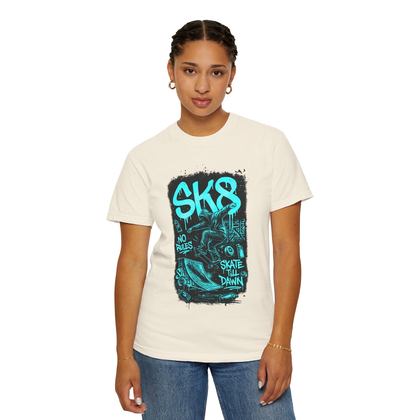 SK8 Skateboard Graphic T-Shirt — 'SK8' No Rules Skate Till Dawn Tee