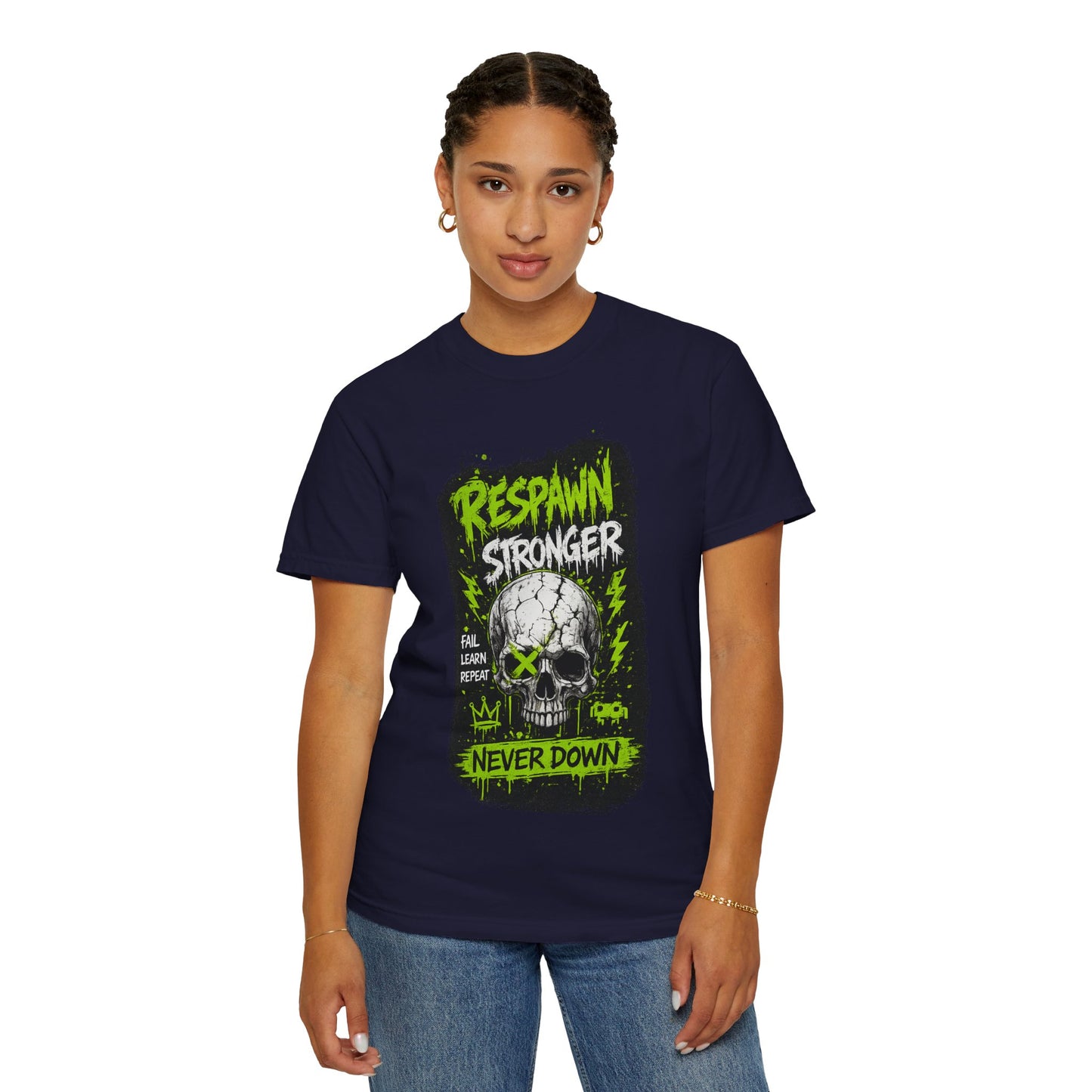 Respawn Stronger Skull T-Shirt — Never Down Gamer Graphic Tee