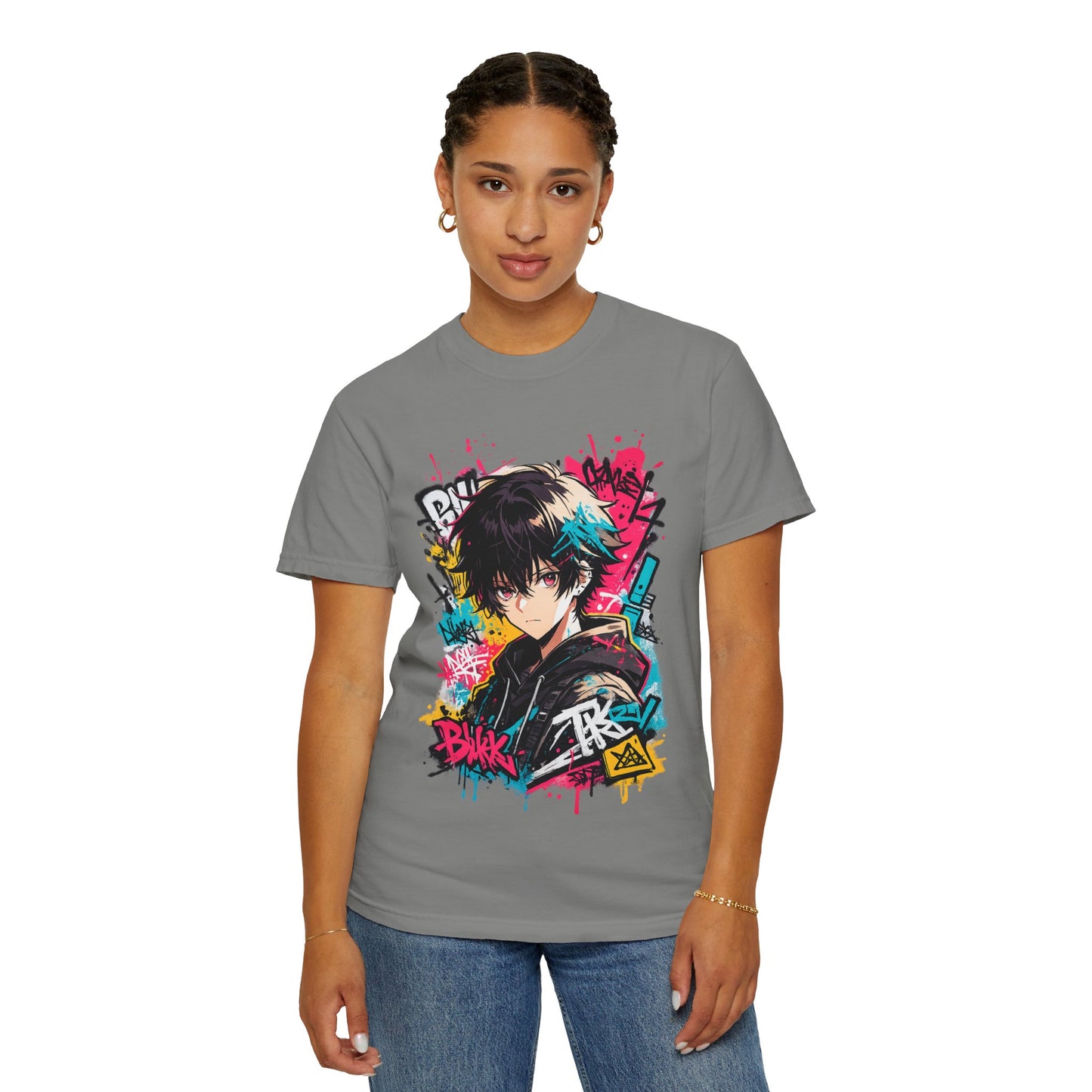 Anime Streetwear T‑Shirt — Graffiti Boy Graphic Tee