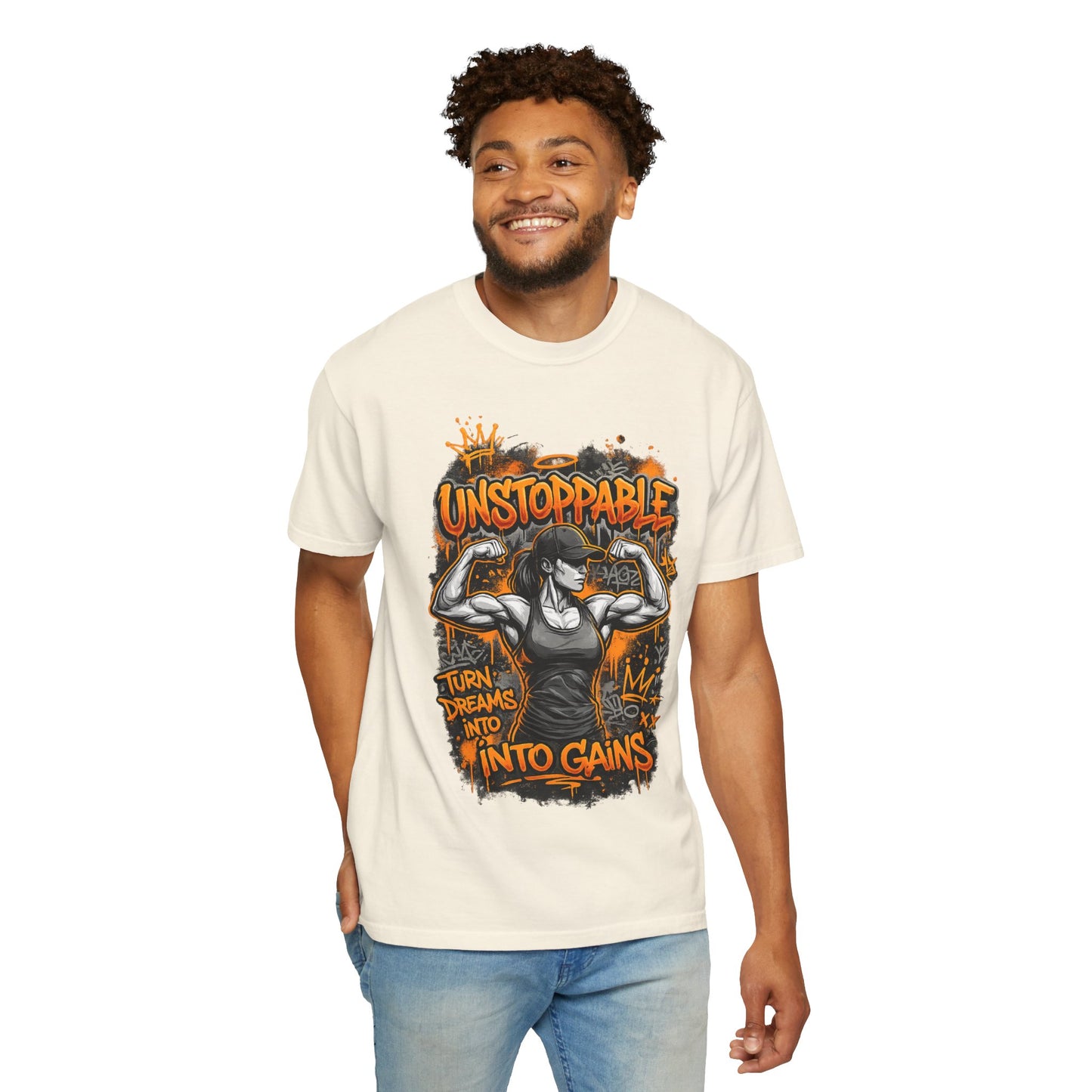 Unstoppable Musclewoman Graphic Tee | Turn Dreams Into Gains T-shirt