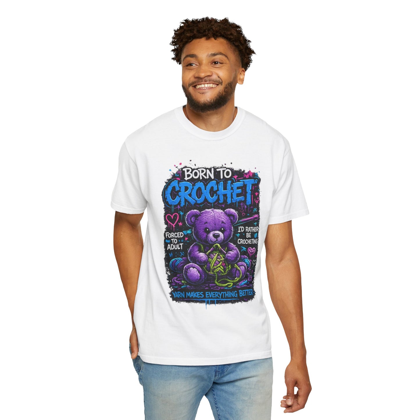 Born to Crochet T-Shirt — Cute Purple Teddy Crocheting Tee