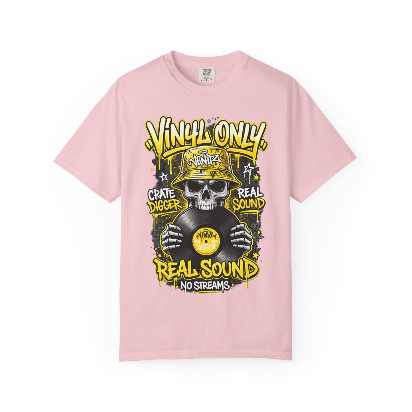 Vinyl Only Skull T-Shirt – "Real Sound, No Streams" Retro DJ Tee