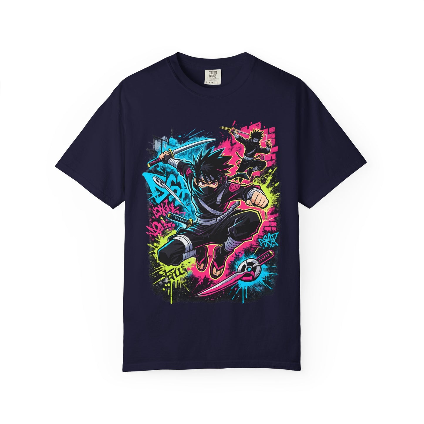 Anime Ninja Street Art T-Shirt — Neon Graffiti Graphic Tee