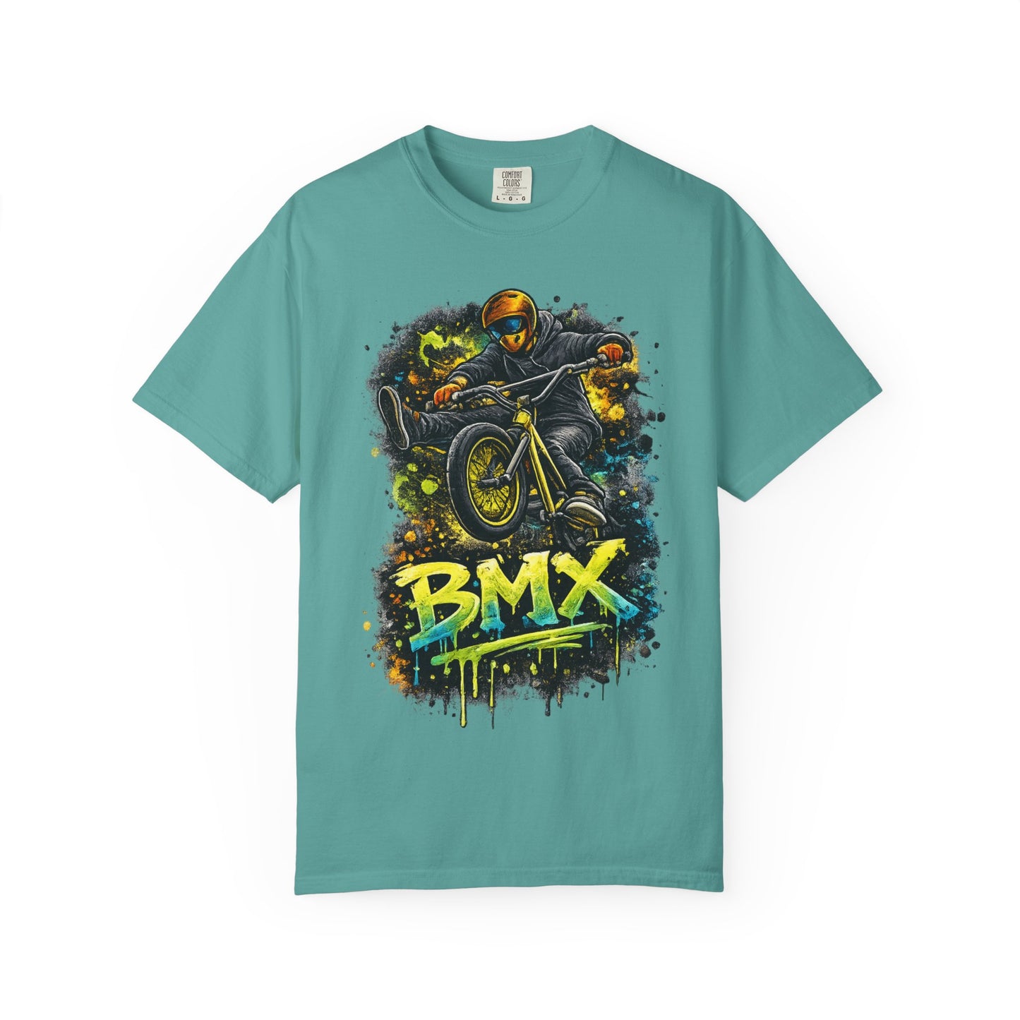 BMX Rider Graphic T-Shirt — Neon Stunt Bike Tee