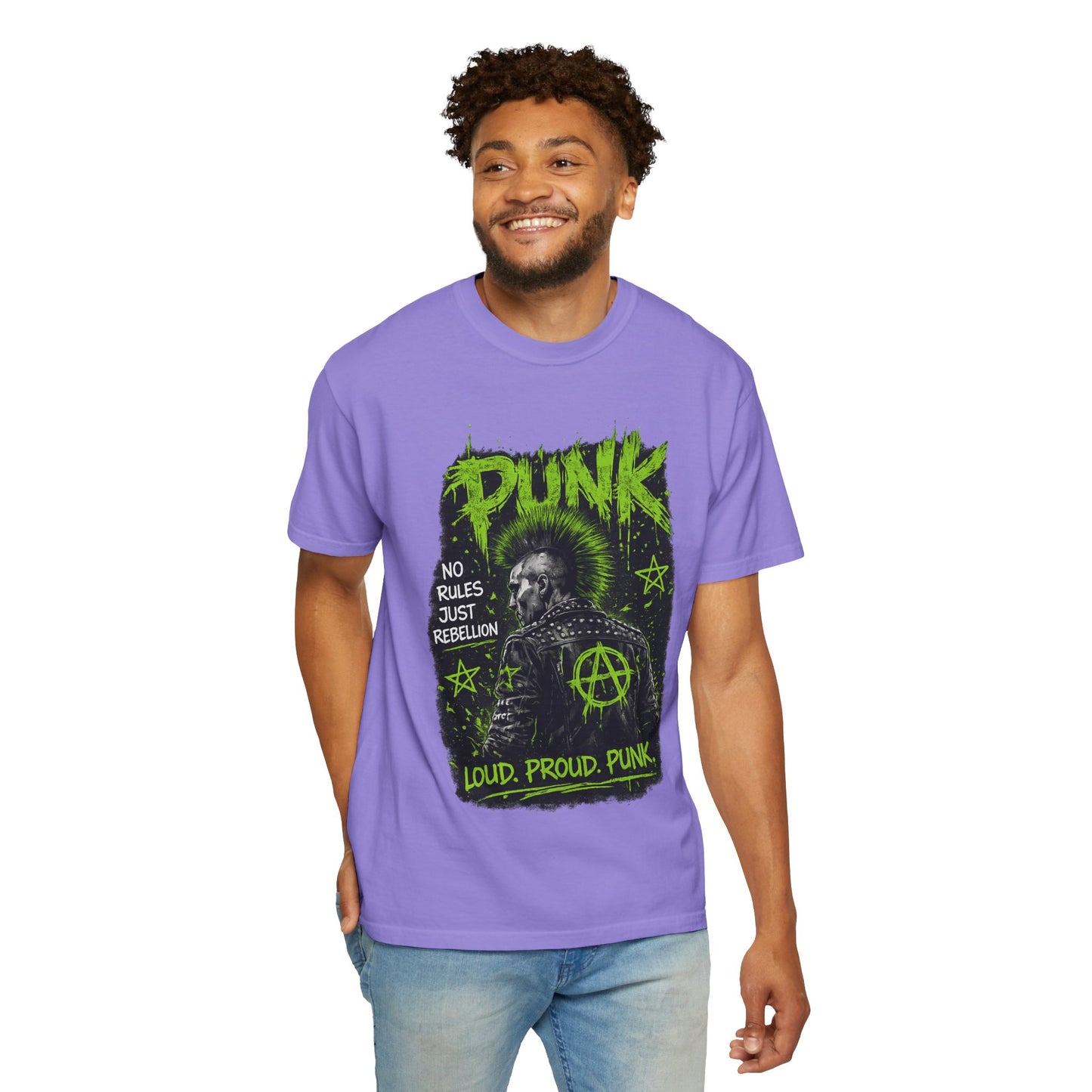 Punk Graphic T-Shirt — "Loud. Proud. Punk." Neon Music Anarchy Tee