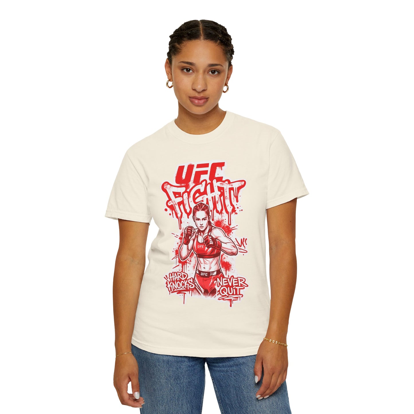 UFC Fight Graphic T-Shirt — "Hard Knocks Never Quit" MMA Fighter Tee