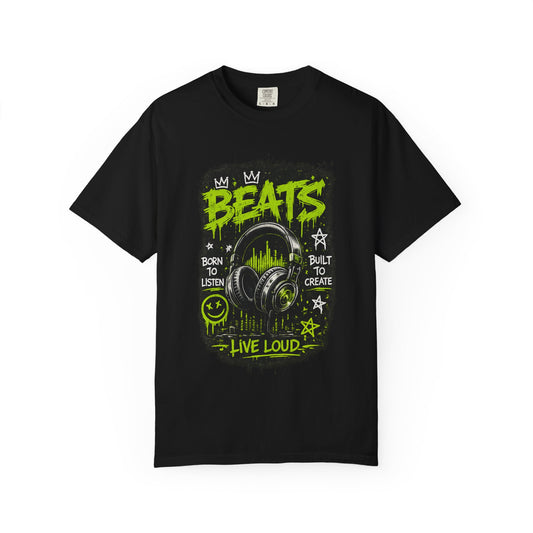 Beats Headphones Live Loud T-shirt | Music Graphic Tee, Neon Green