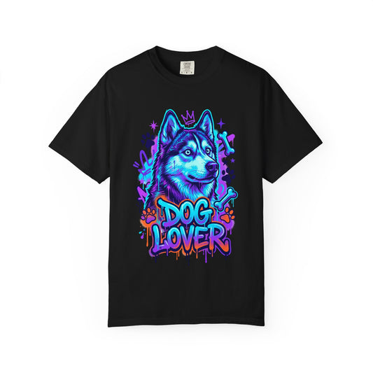 Dog Lover T-Shirt — Neon Husky Graphic Tee