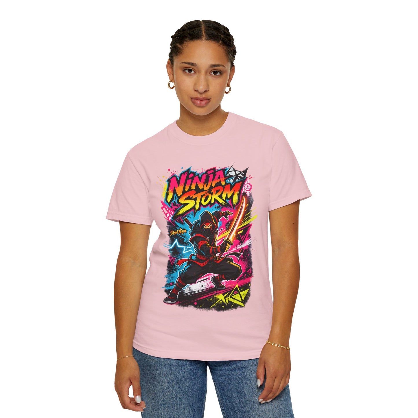 Ninja Storm Graphic T-Shirt — Neon Samurai Surf Design