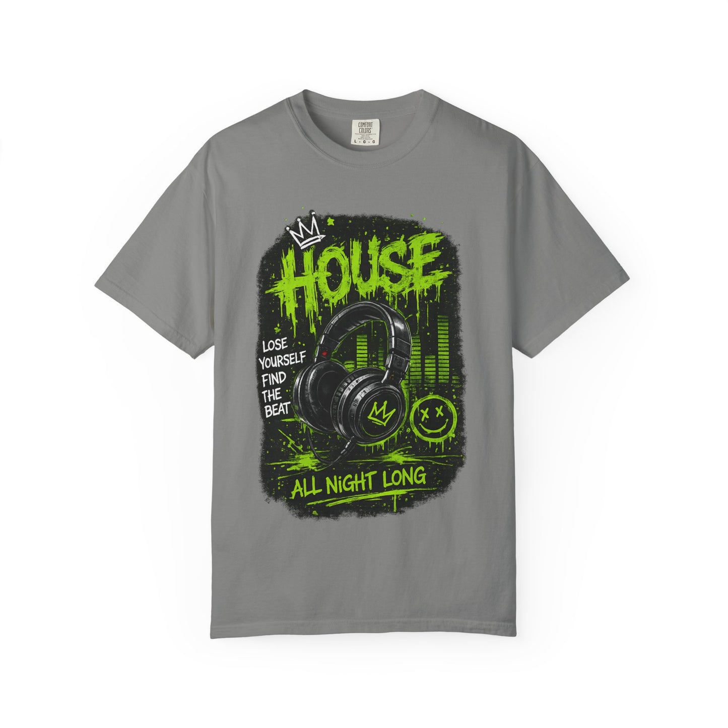 House Music Headphones T-Shirt — "House All Night Long" DJ Tee