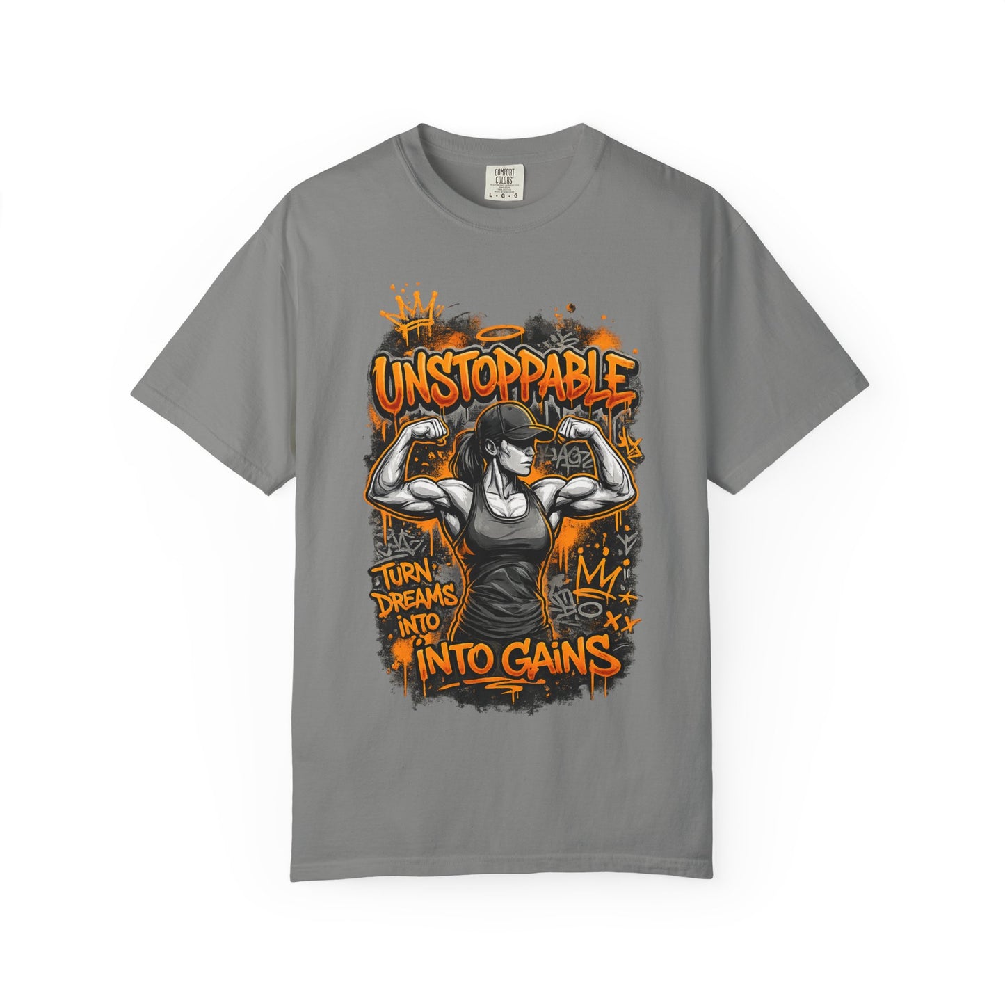 Unstoppable Musclewoman Graphic Tee | Turn Dreams Into Gains T-shirt