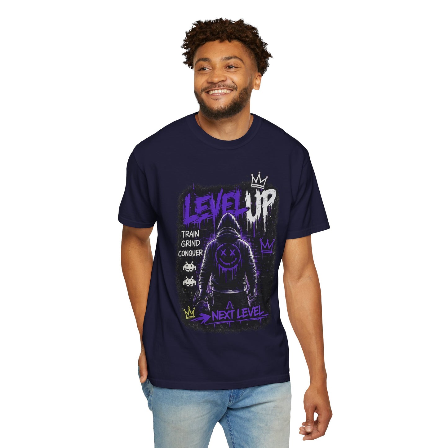 Level Up Graphic T-Shirt — 'Train Grind Conquer' Next Level Gamer Tee