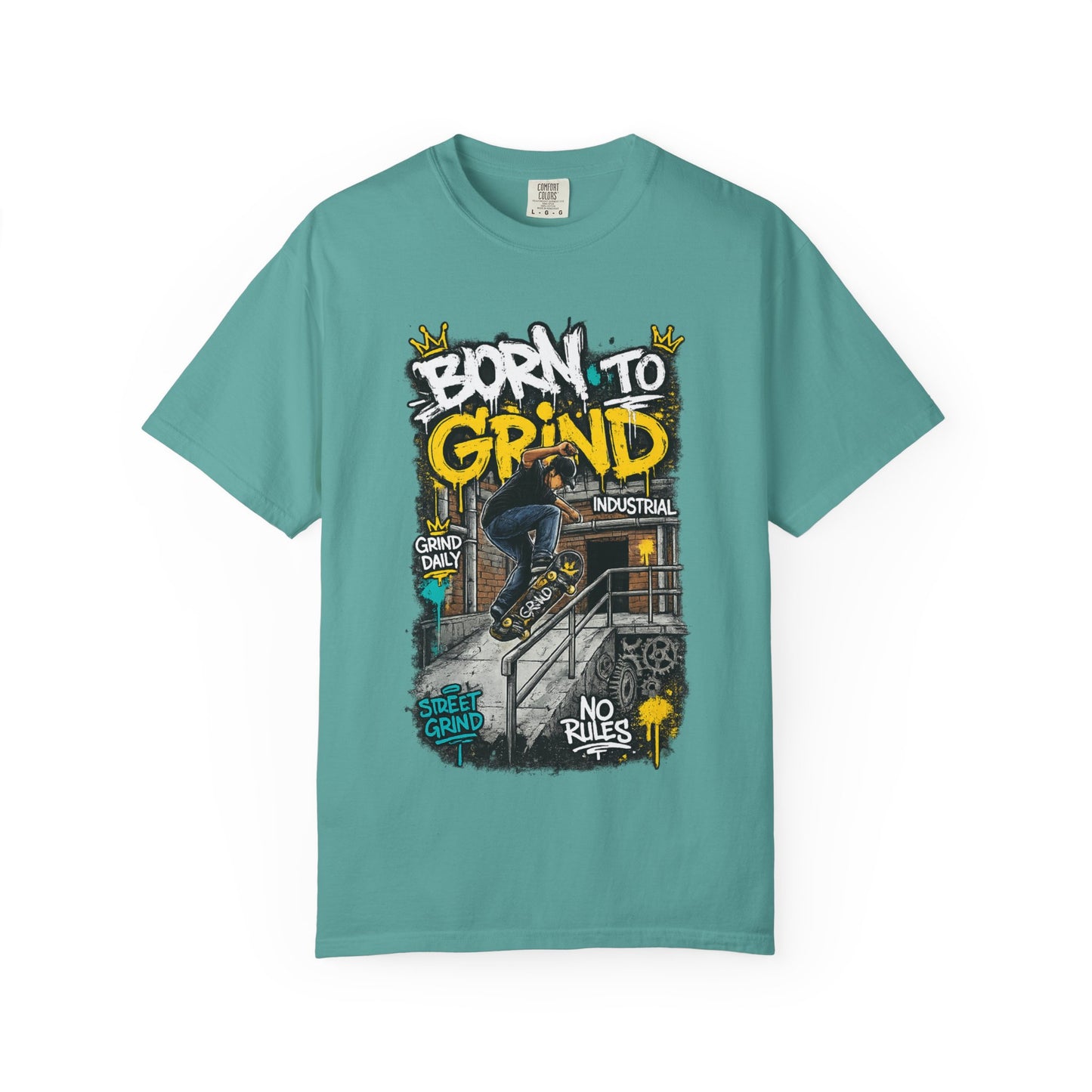 Born to Grind skateboarding graphic T-shirt | Skateboarder street art tee