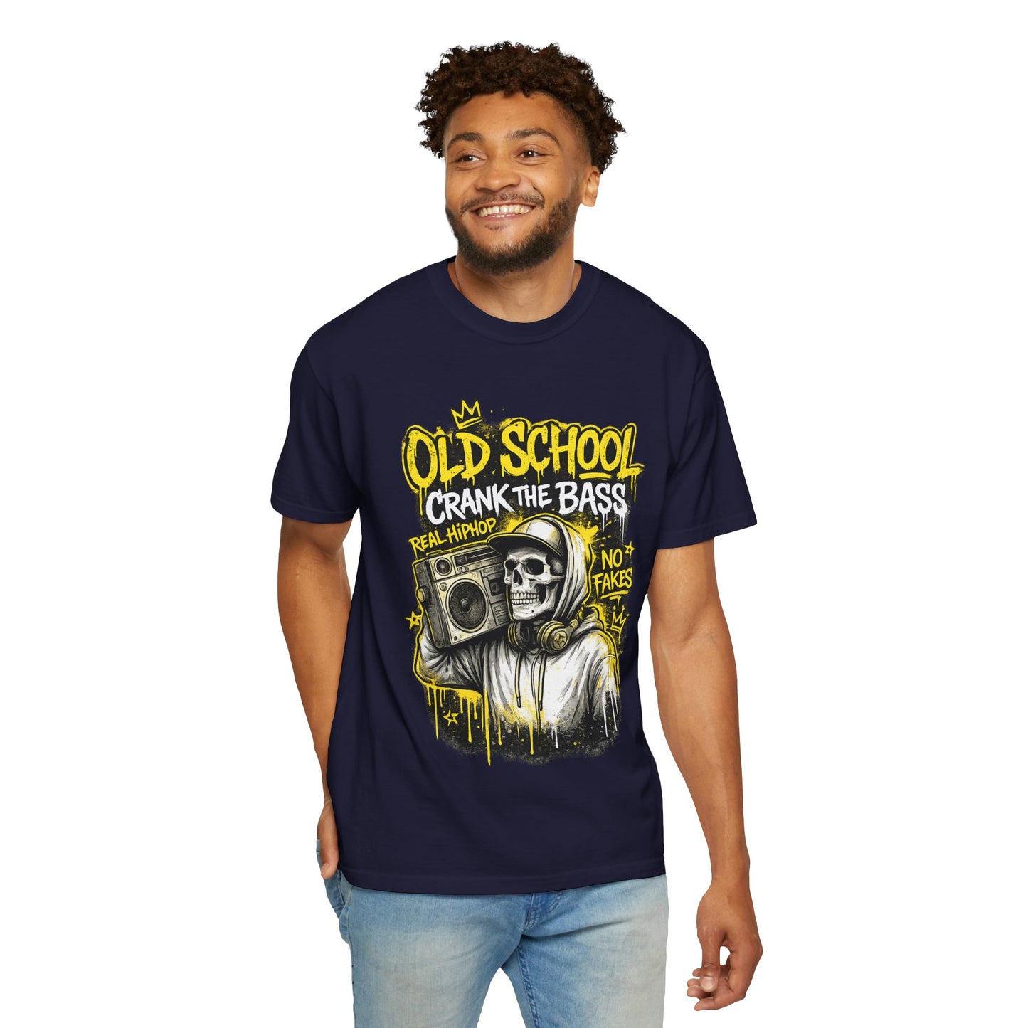 Old School Crank the Bass T-Shirt — Retro Hip Hop Skull Boombox Tee
