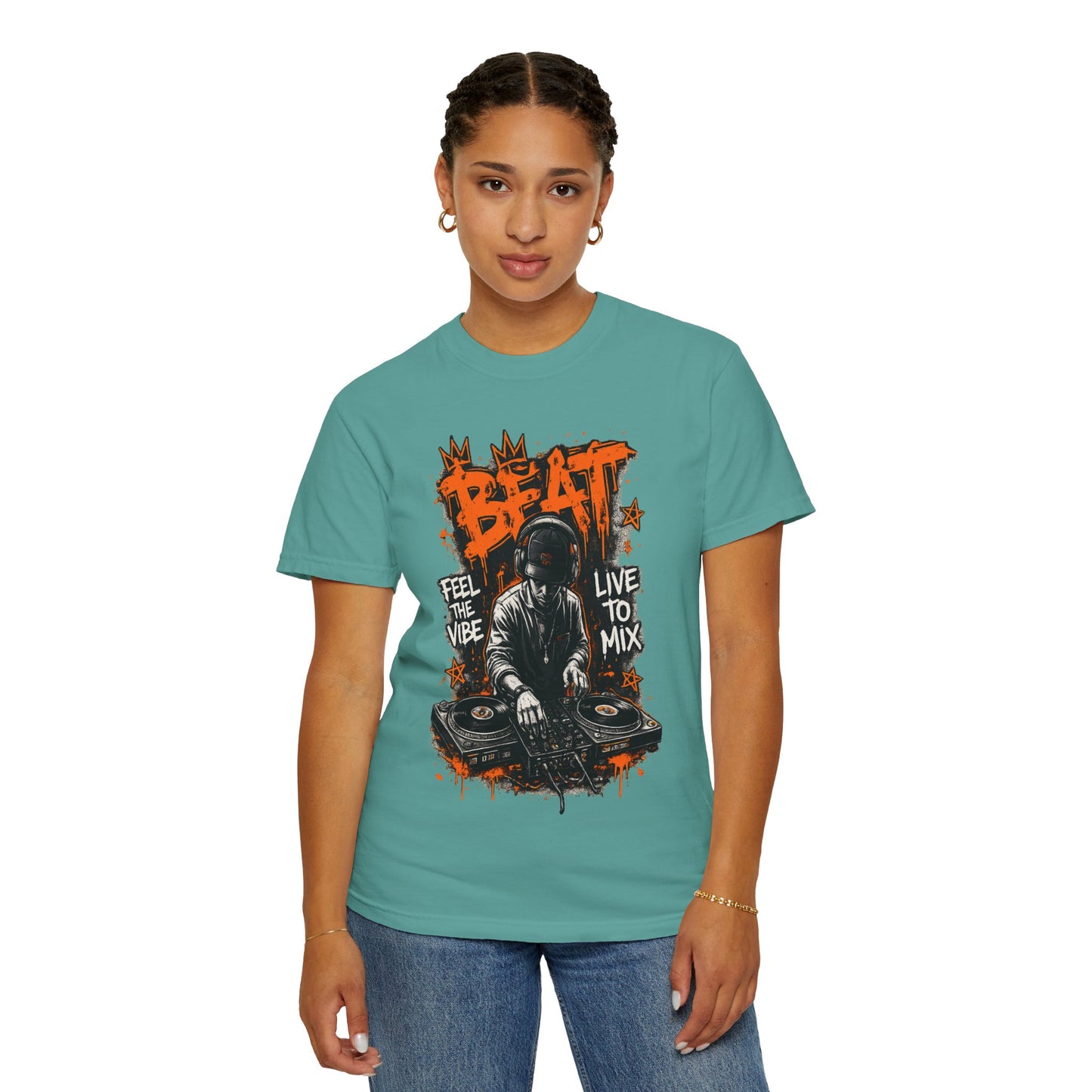 DJ Graffiti Tee – "Beat: Feel the Vibe, Live to Mix" Music Producer T-Shirt