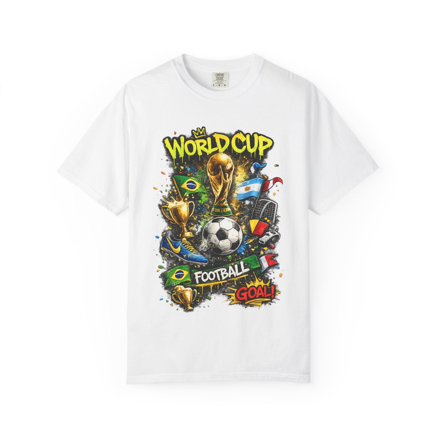 World Cup Football Graphic T-shirt | Soccer Trophy, Flags, Goal