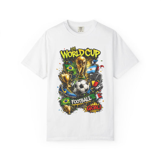 World Cup Football Graphic T-shirt | Soccer Trophy, Flags, Goal