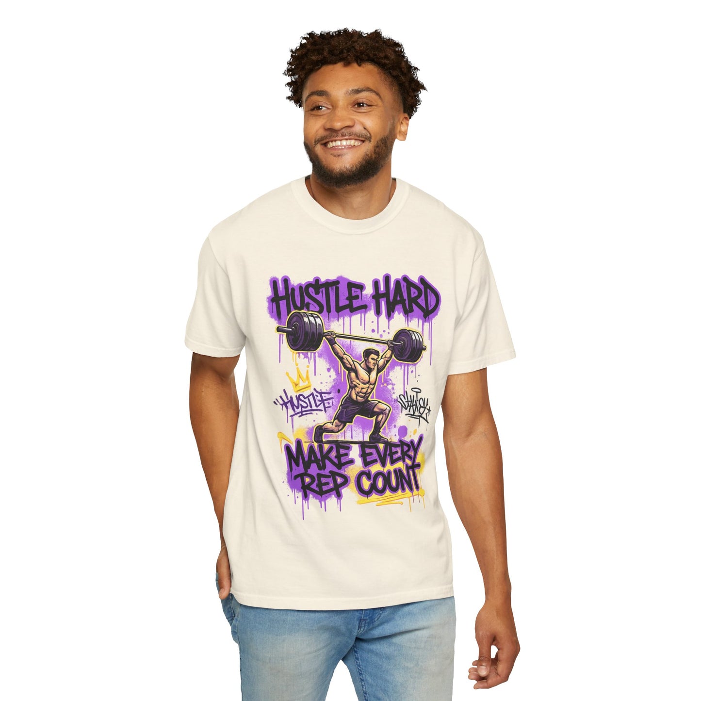 Hustle Hard Make Every Rep Count T-Shirt | Weightlifting Gym Graphic